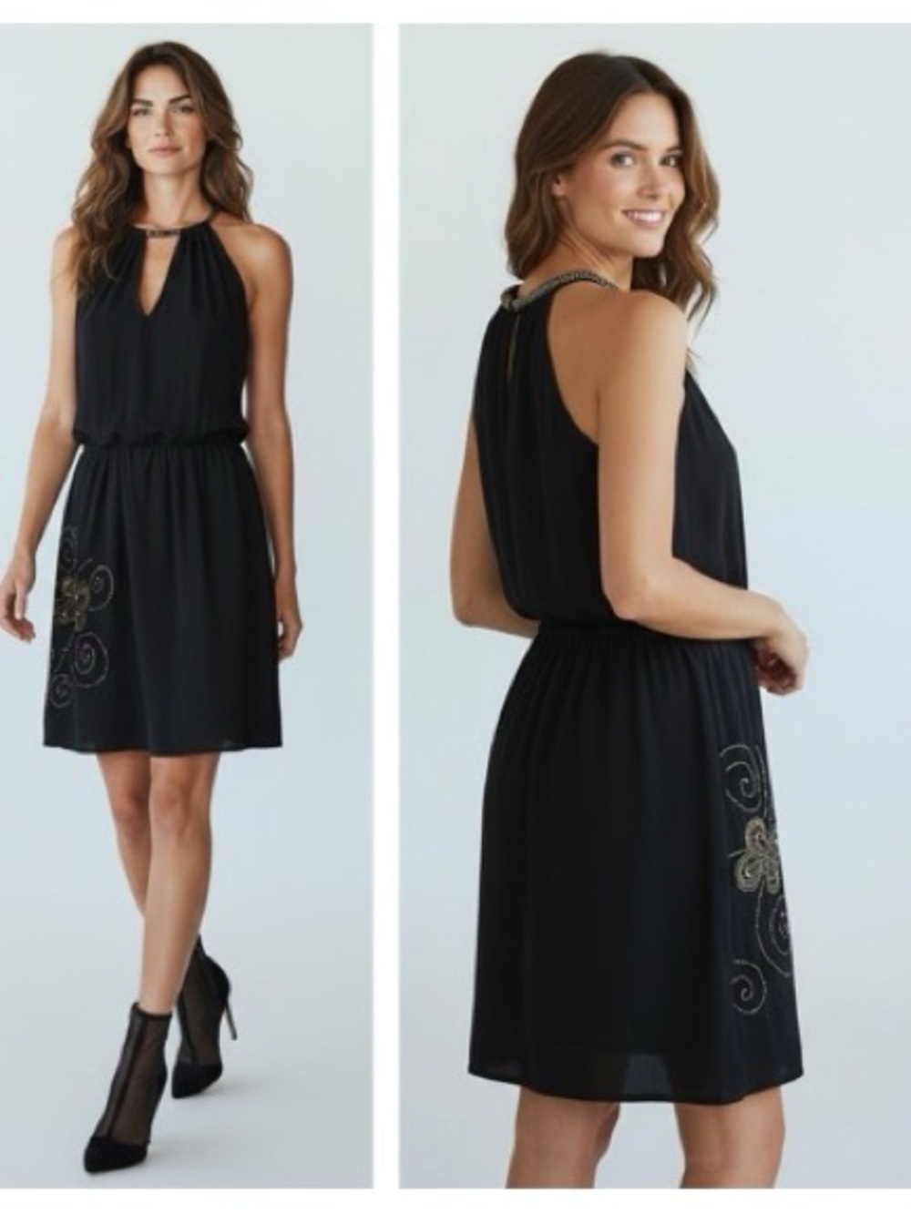 Desigual Black Halter-Neck Embroidered Mini Dress